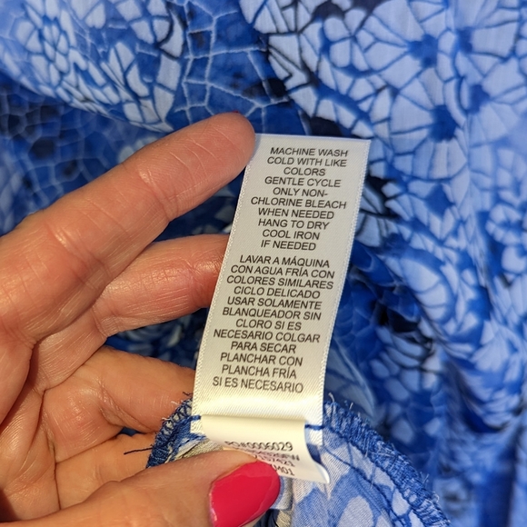 Ladies Large Blue Abstract Paisley Sheer Double Layer Scoop Neck Tunic - Picture 5 of 7